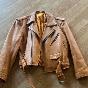 Stylish Tan Leather Moto Jacket
